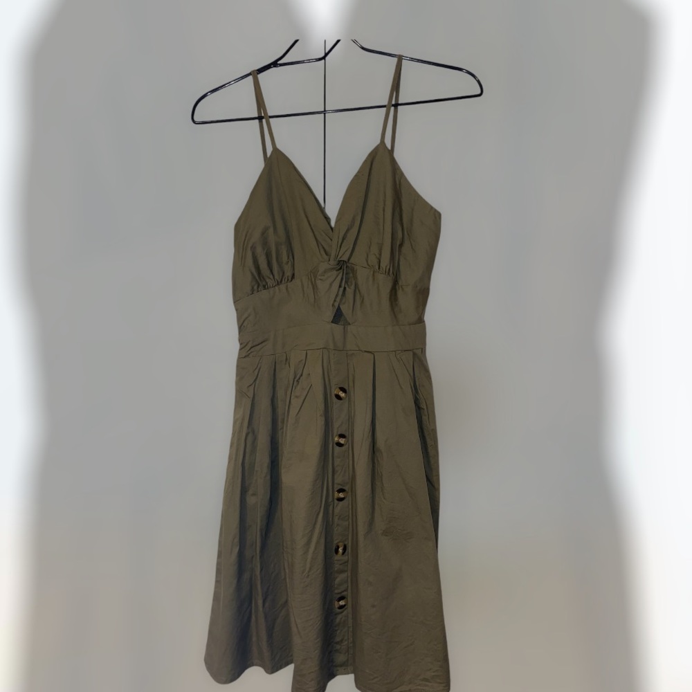 Knee Length Military Green Dress | Fake Buttons | Medium